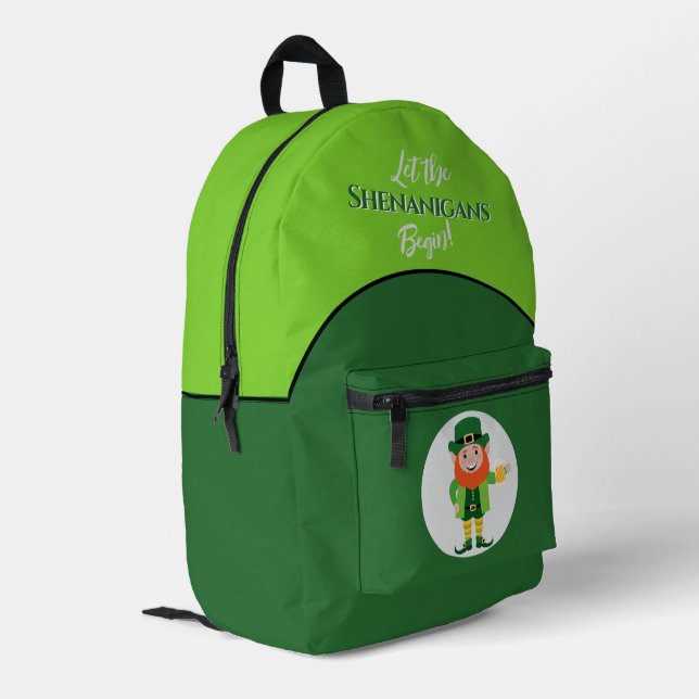 Shenanigans Leprechaun St Patrick’s Day Printed Backpack (Back Corner Left)