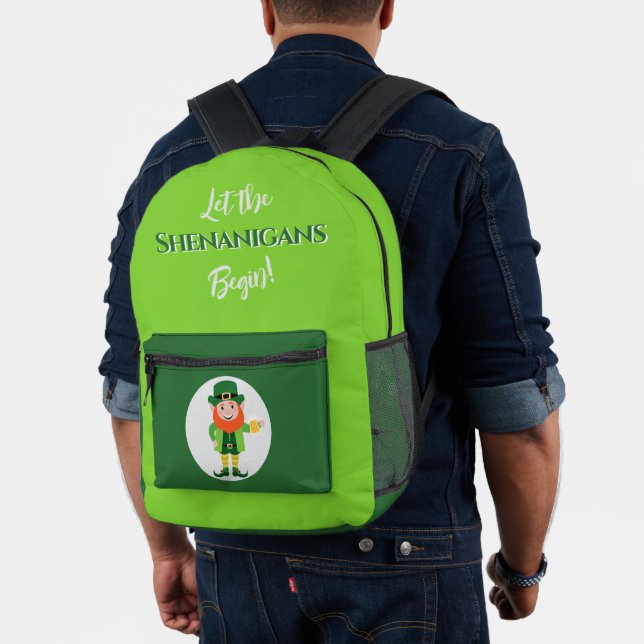 Shenanigans Leprechaun St Patrick’s Day Printed Backpack (Insitu (Model))