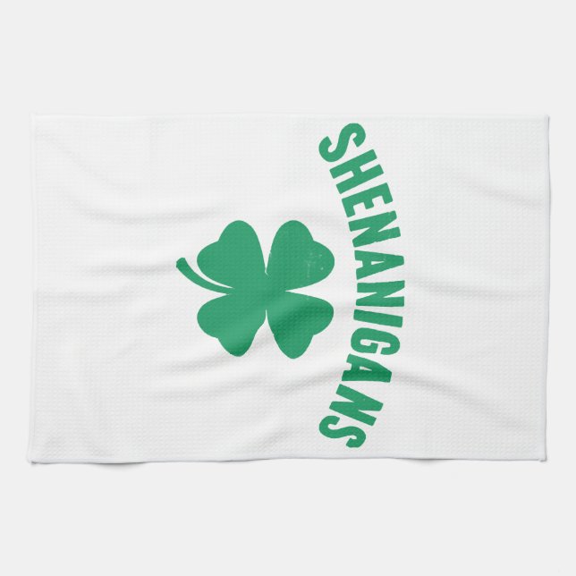 Shenanigans Shamrock St. Patrick's Day Retro  Tea Towel (Horizontal)