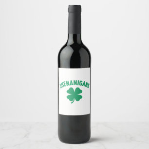 Shenanigans Shamrock St. Patrick's Day Retro  Wine Label
