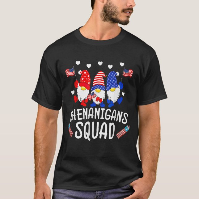 Shenanigans Squad 4th Of July Gnomes USA Independe T-Shirt (Front)