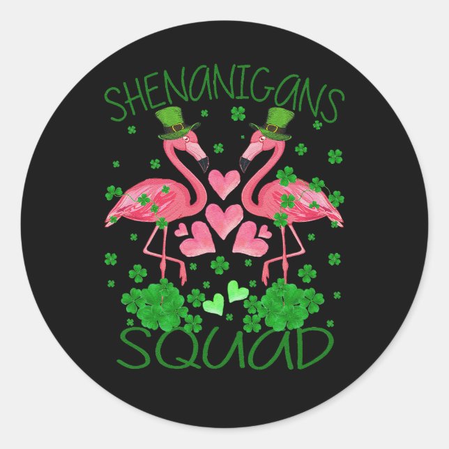 Shenanigans Squad Flamingo St Patrick's Day  Classic Round Sticker (Front)