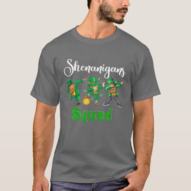 Shenanigans Squad Funny Patrick's Day Dabbing Lepr T-Shirt (Front)