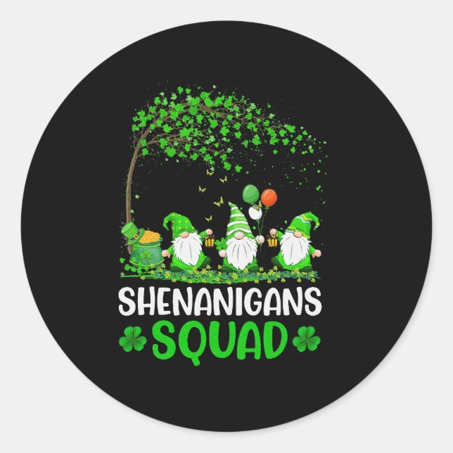 Shenanigans Squad Gnome Shamrock St Patricks Day  Classic Round Sticker (Front)