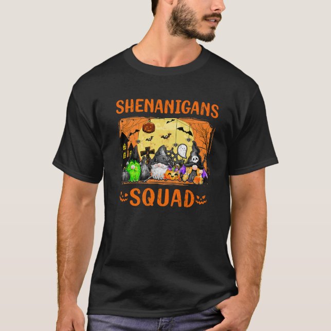 Shenanigans Squad Gnome Witch Ghost Funny Hallowee T-Shirt (Front)