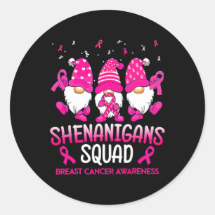 Shenanigans Squad Gnomes Pink Ribbon Breast Cancer Classic Round Sticker