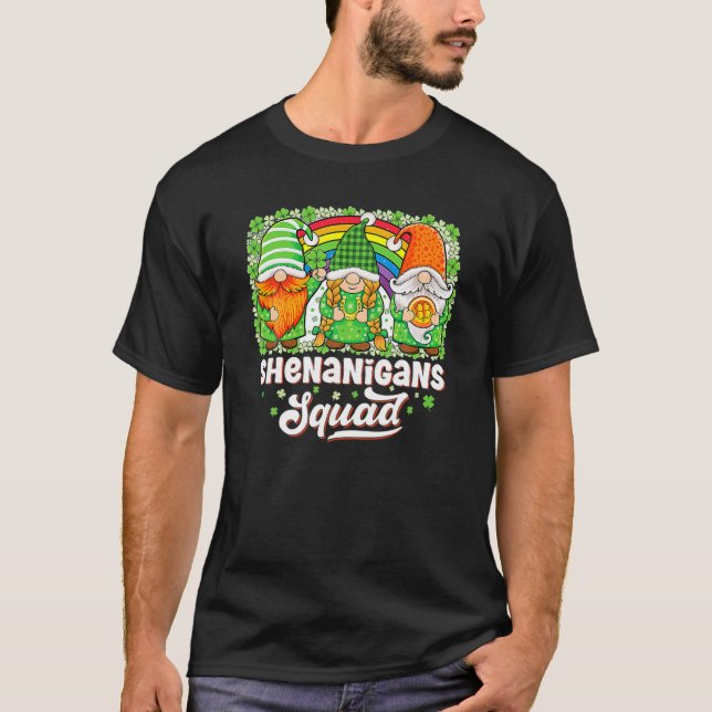 Shenanigans Squad Gnomies Shamrock Gnome St Patric T-Shirt (Front)