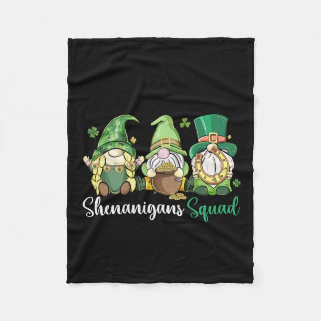 Shenanigans Squad Irish Gnomes Clover - St Patrick Fleece Blanket (Front)