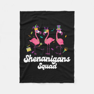 Shenanigans Squad Mardi Gras Flamingo Party Parade Fleece Blanket