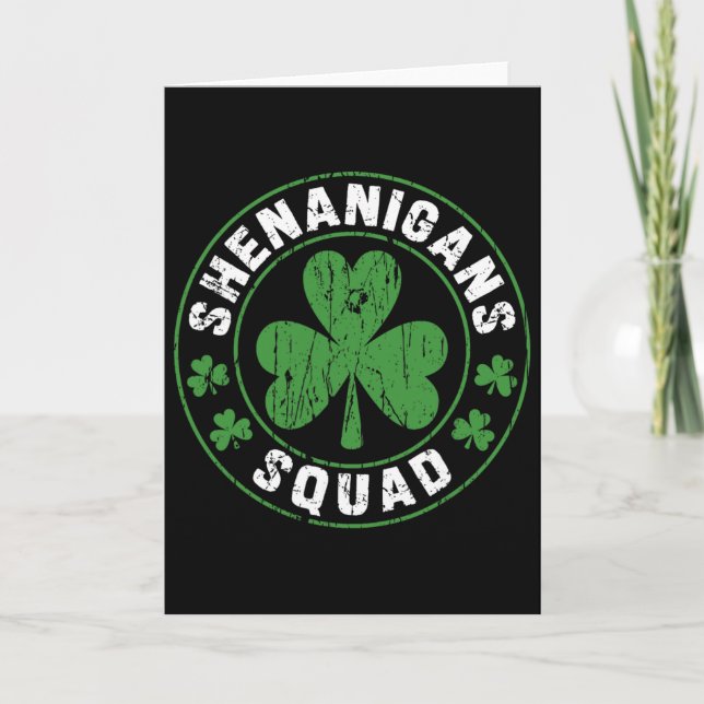 Shenanigans Squad Shamrocks Irish Funny St Patrick Card (Front)