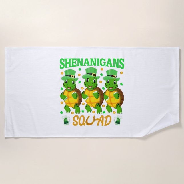 Shenanigans Squad St. Patrick’s Day Cute Turtle Beach Towel (Front)