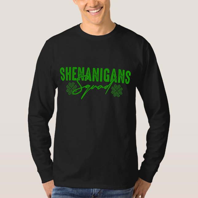 Shenanigans Squad St Patrick S Day Funny Shamrocks T-Shirt (Front)