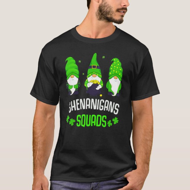 Shenanigans Squad St Patricks Day Gnomes Green Pro T-Shirt (Front)