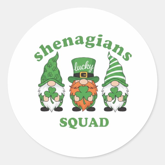 Shenanigans Squad St. Patrick's Day Gnomes Round S Classic Round Sticker (Front)