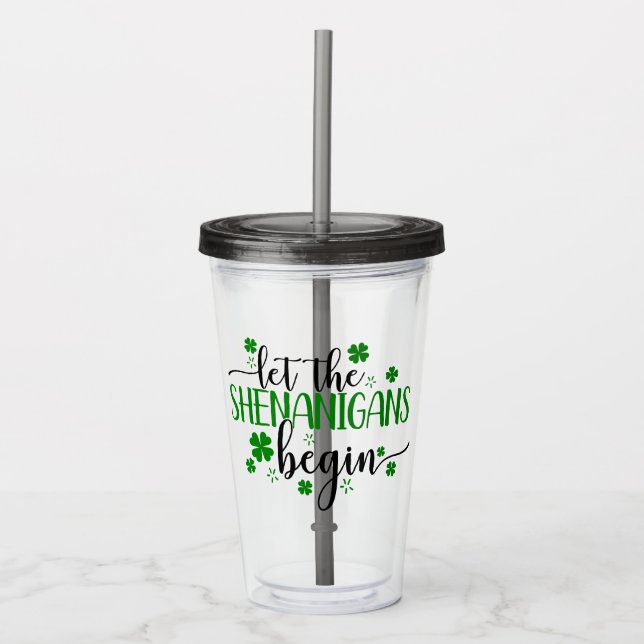 Shenanigans St Patricks Day Drinking Acrylic Tumbler (Front)