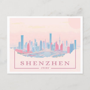 Shenzhen China Futuristic Skyline Pastel Travel Postcard