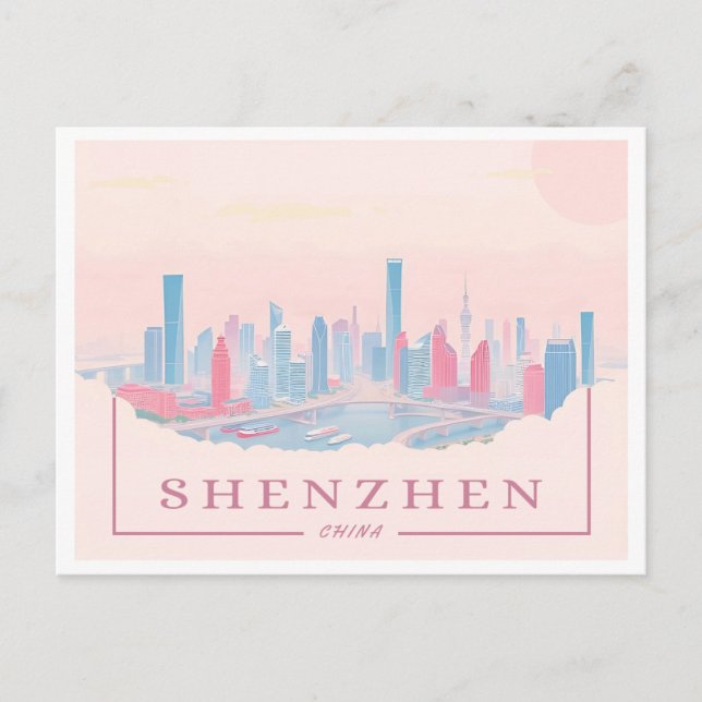 Shenzhen China Futuristic Skyline Pastel Travel Postcard (Front)