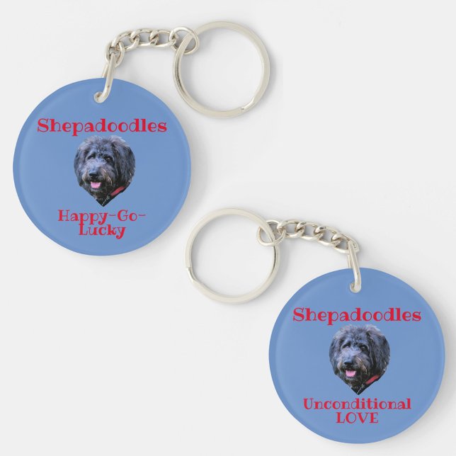 Shepadoodle Portrait Unconditional Love Blue Key Ring (Creator Uploaded)