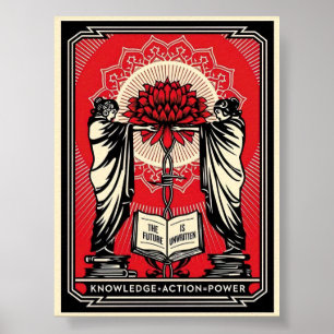 Shepard Fairey Screen Print Knowledge Action Red