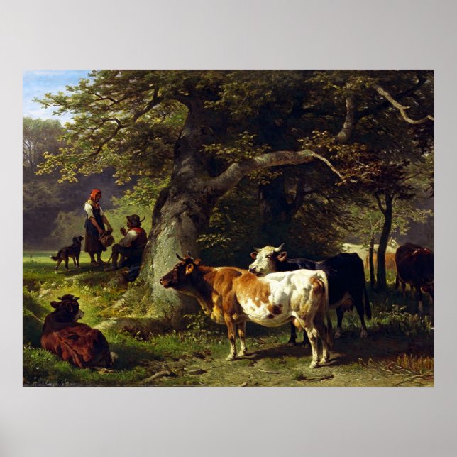 Shepherd and Cow Herd at the Pond Poster (Front)