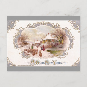 Shepherd and Sheep on New Year's Day Holiday Postcard