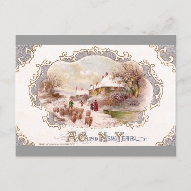 Shepherd and Sheep on New Year's Day Holiday Postcard (Front)