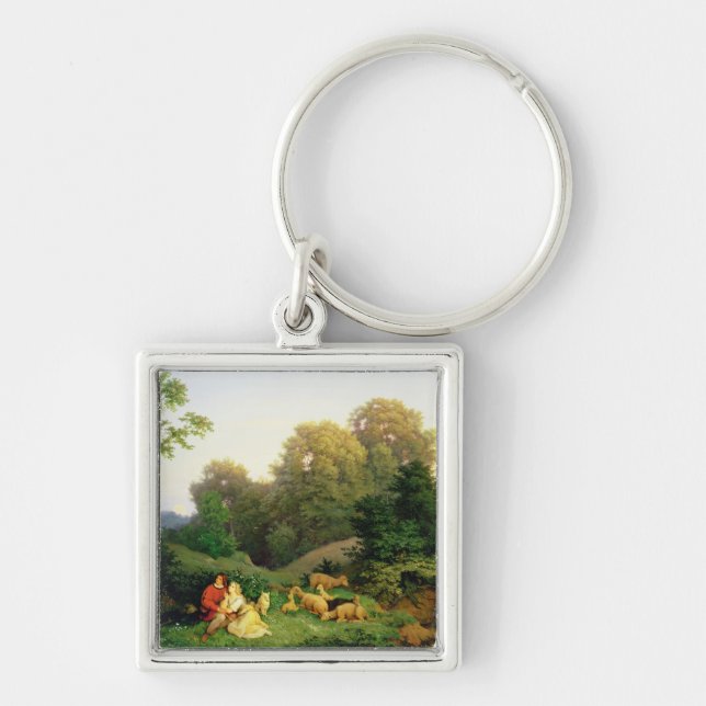 Shepherd and Shepherdess in a German landscape Key Ring (Front)