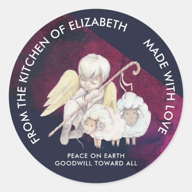 Shepherd Angel with 2 Lambs Pastoral Kitchen Classic Round Sticker (Front)