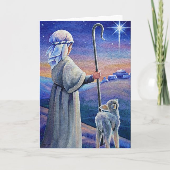 Shepherd Boy Lamb & Star Watercolor Art Card (Front)