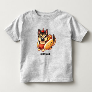 Shepherd Dog in Hot Dog Costume Funny Cute Custom Toddler T-Shirt