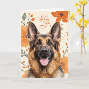 Shepherd Dog Retro Orange Flowers Thinking of You Card