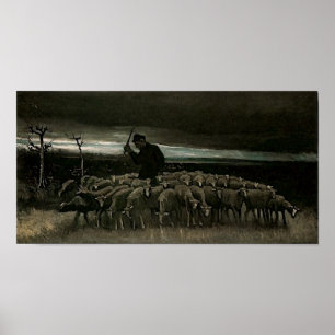 Shepherd, Flock of Sheep Van Gogh Fine Art Poster