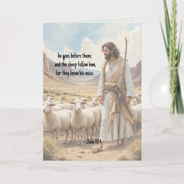 Shepherd goes before them Bible Scripture Holiday Card (Front)