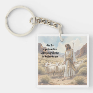 Shepherd goes before them Bible Scripture Key Ring