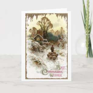 Shepherd Herding Sheep Vintage Christmas Holiday Card