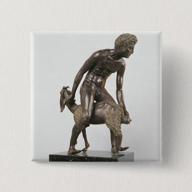 Shepherd milking a goat 15 cm square badge (Front)