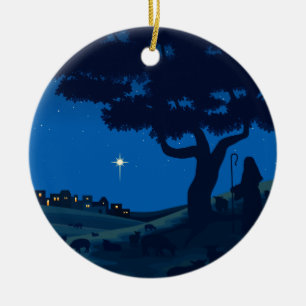 Shepherd on Christmas Eve Ceramic Tree Decoration