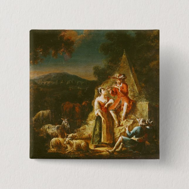 Shepherd Playing a Flute 15 Cm Square Badge (Front)