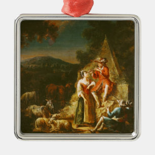 Shepherd Playing a Flute Metal Tree Decoration