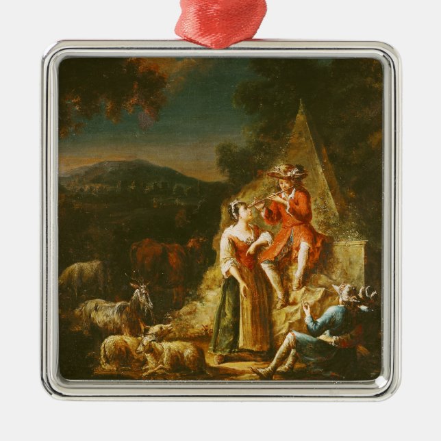 Shepherd Playing a Flute Metal Tree Decoration (Front)