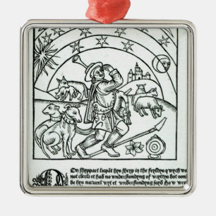 Shepherd under Sun, Moon and Stars Metal Tree Decoration