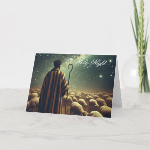 Shepherd Watching Over Flock Christmas  Holiday Card