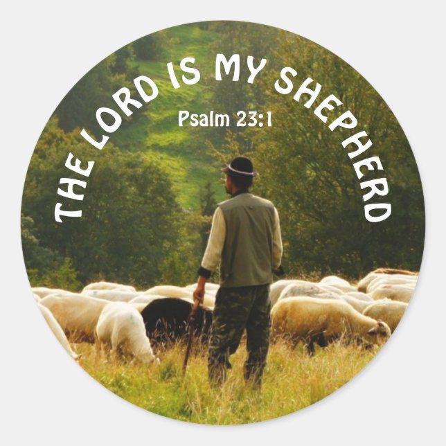 Shepherd Watching Over Sheep Flock Classic Round Sticker (Front)