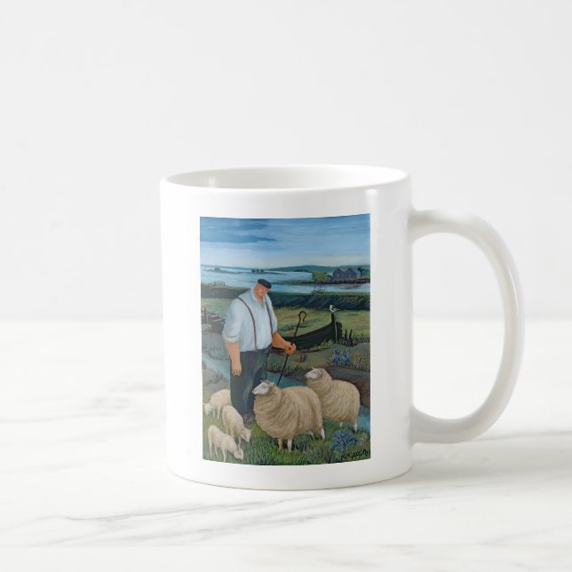 Shepherd with Sheep in River Landscape Coffee Mug (Right)