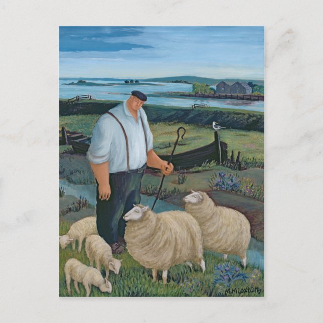 Shepherd with Sheep in River Landscape Postcard (Front)