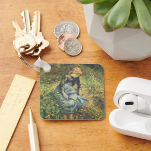 Shepherdess by Camille Pissarro, Vintage Fine Art Key Ring