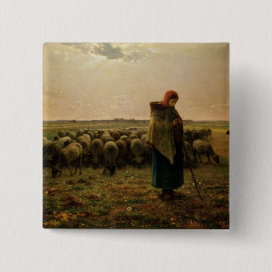 Shepherdess with her Flock, 1863 15 Cm Square Badge