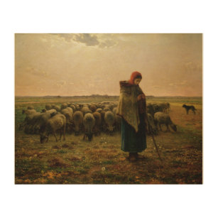 Shepherdess with her Flock, 1863 2 Wood Wall Art