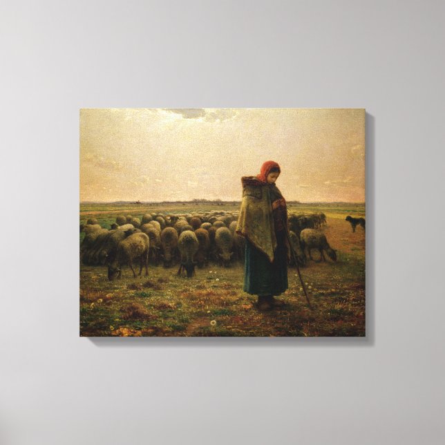 Shepherdess with her Flock, 1863 Canvas Print (Front)