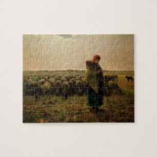 Shepherdess with her Flock, 1863 Jigsaw Puzzle
